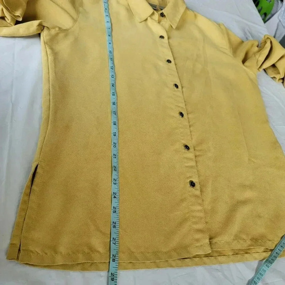 CHICO'S Women's Button Front size 2 Long Sleeve yellow Polyester Shirt Blouse - Picture 4 of 9